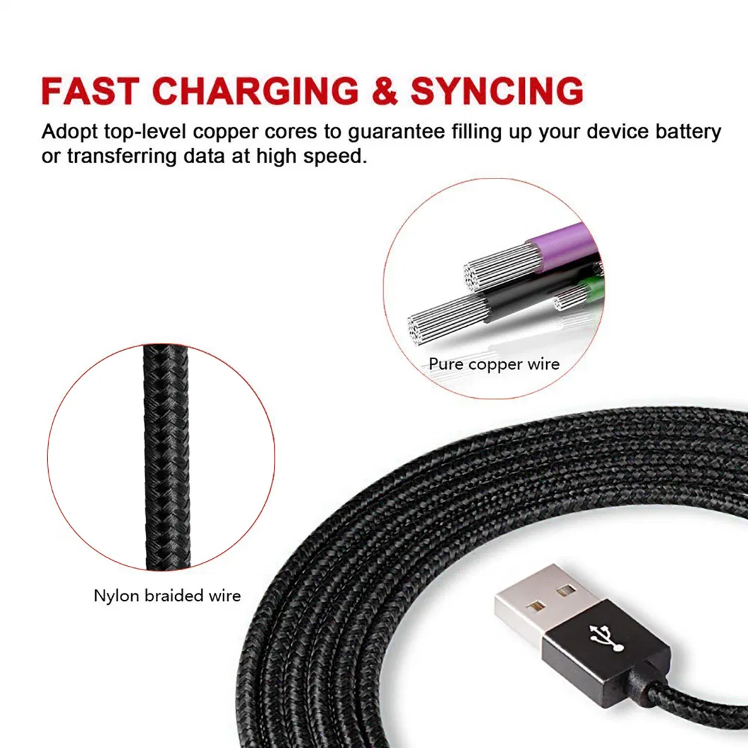 Durable Nylon Braided Fast Charger Lightning USB Cable for iPhone iPad 1m 2m 3m Cable Factory Phone Accessories